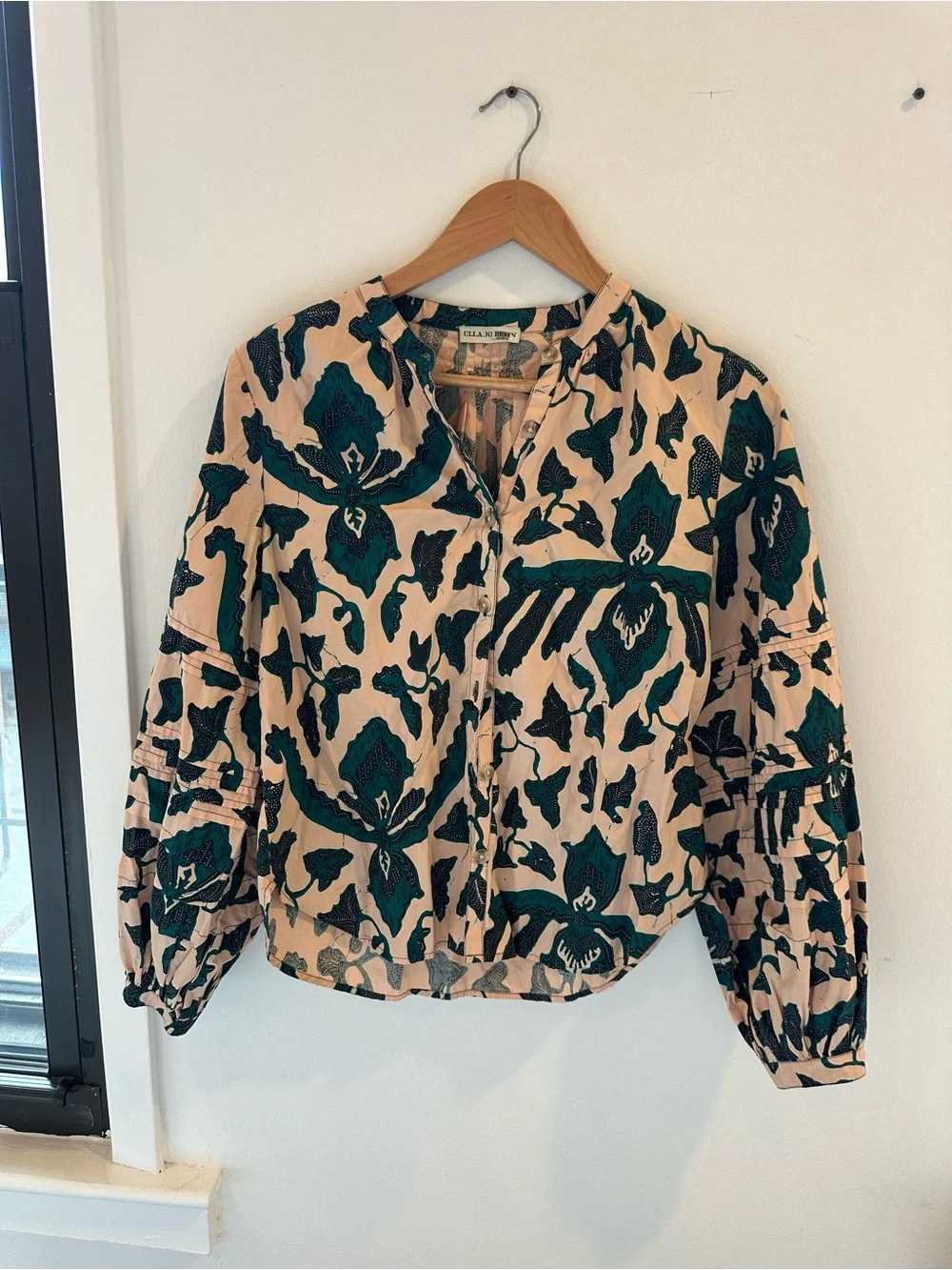 Ulla Johnson Cream Blouse with Dark Teal Floral Print